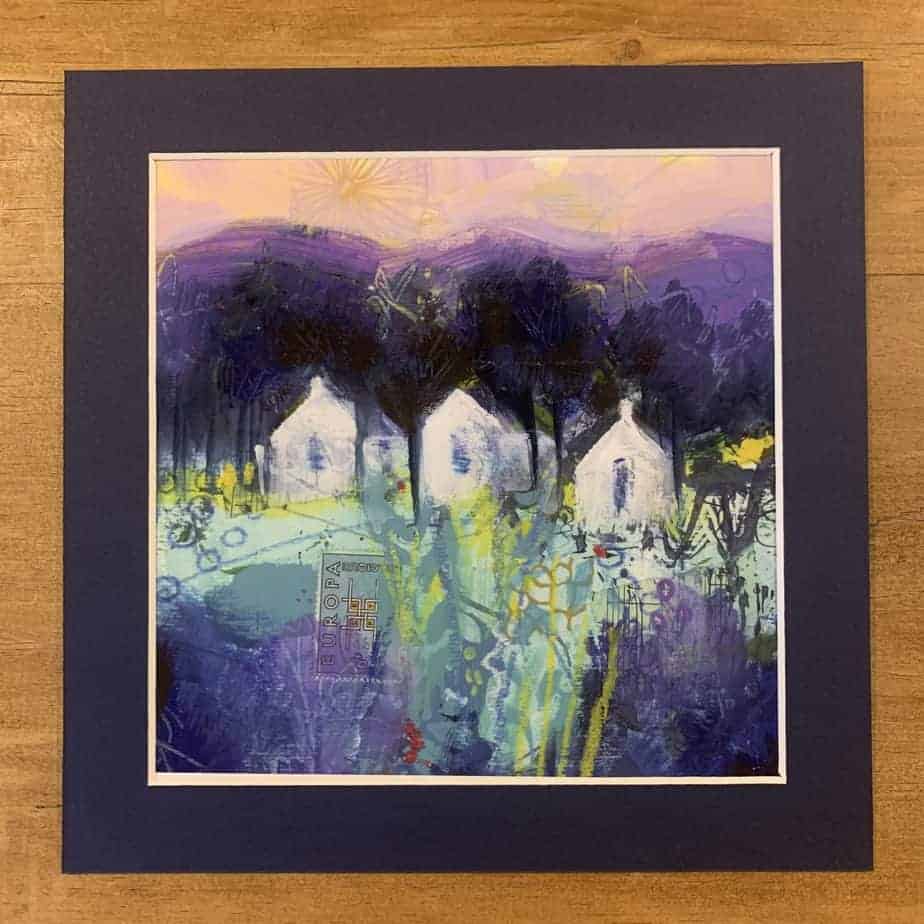 Three Cottages Mounted Print - handmade by Seaholly Studio