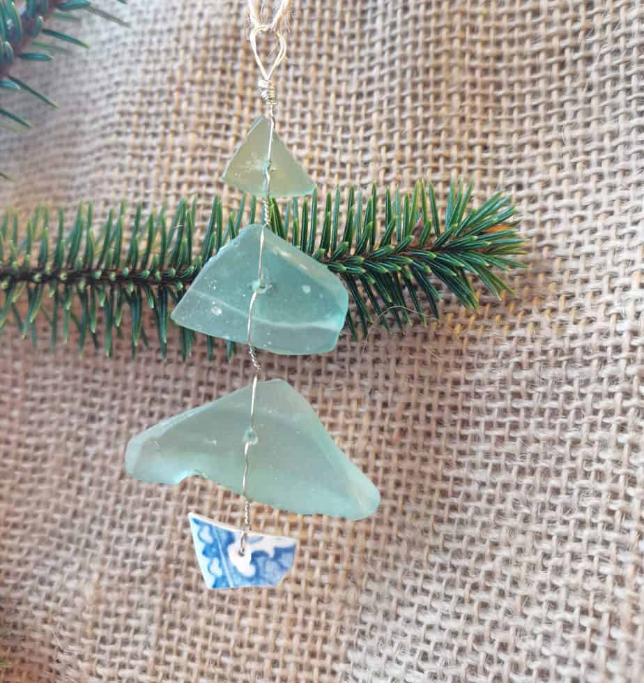 Sea Foam Blue Islay Sea Glass Christmas Tree Ornament - handmade by Inner Hebrides Seaglass