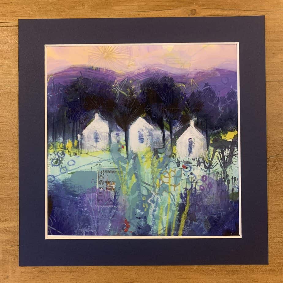 Three Cottages Mounted Print - handmade by Seaholly Studio (view 2)