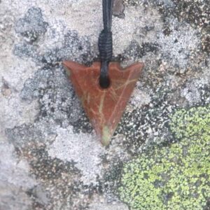 Red and Green Hebridean Stone arrow pendant - handmade by Gneiss Things