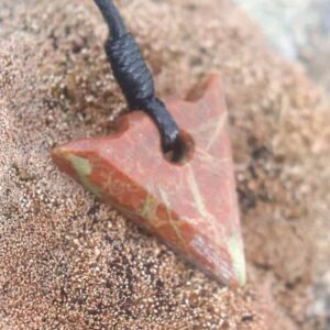 Red and Green Hebridean Stone arrow pendant - handmade by Gneiss Things (view 2)