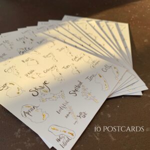 10x Scottish Island Postcards with gold foiling
