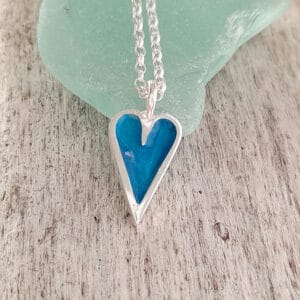 Mini Enamelled Heart Pendant - Aqua Blue