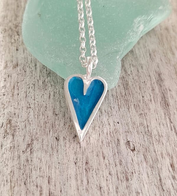 Mini Enamelled Heart Pendant - Aqua Blue - handmade by Marion Miller Jewellery