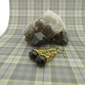 Smokey Quartz, Earrings, Celtic Style, Gold plated - handmade by Indigo Berry