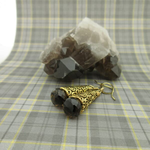 Smokey Quartz, Earrings, Celtic Style, Gold plated - handmade by Indigo Berry