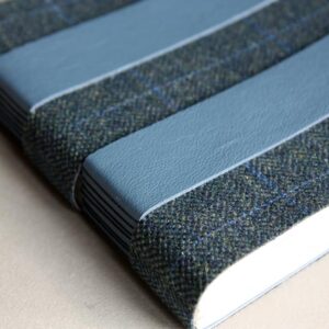 Tweed and leather cross structure journal in blue - handmade by SollasBooks (view 3)