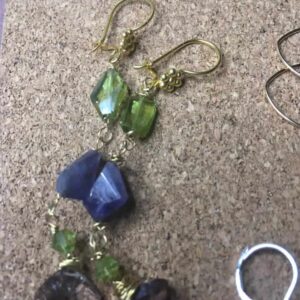 Tanzanite, Touramalated Amethyst and Peridot gold vermeil earrings - Image 2