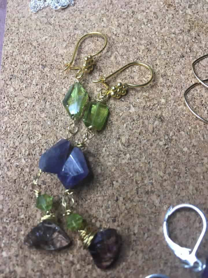 Tanzanite, Touramalated Amethyst and Peridot gold vermeil earrings