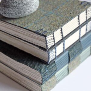 Coptic tweed journal in blue with handsewn headbands - handmade by SollasBooks (view 6)