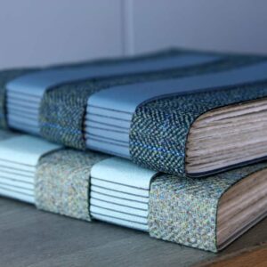 Tweed and leather cross structure journal in blue - handmade by SollasBooks (view 2)