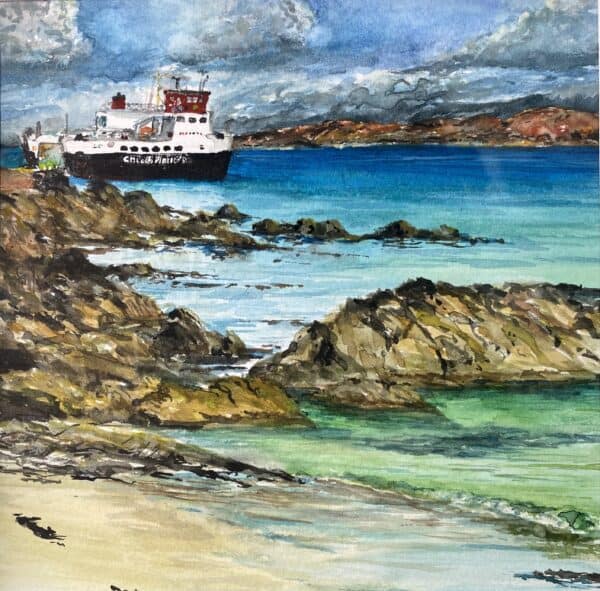 "Iona Ferry Loch Buie, Iona" Original framed watercolour.