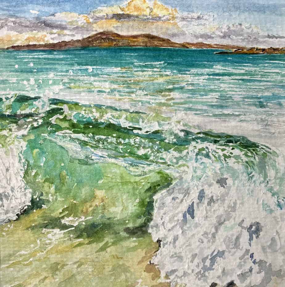 "Waves on the beach, Iona" Original framed watercolour. - handmade by IonaImages (view 2)