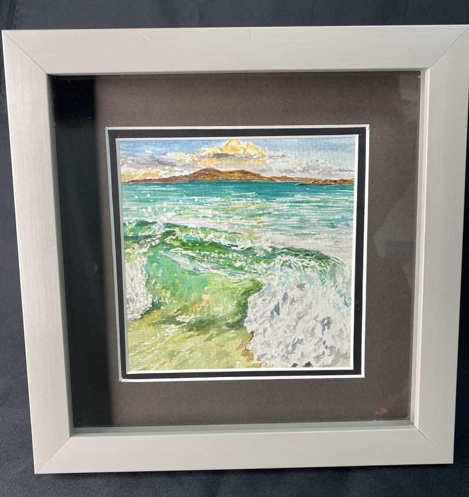 "Waves on the beach, Iona" Original framed watercolour. - handmade by IonaImages