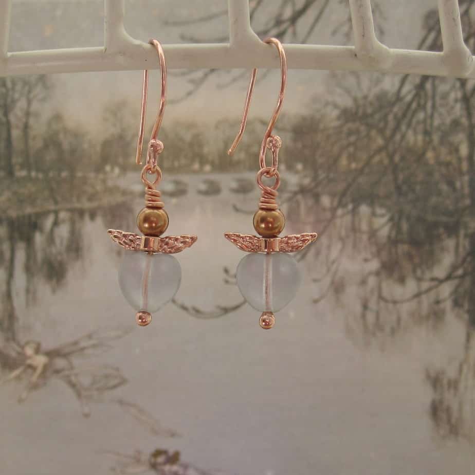 Fairy, Heart Earrings, Rose Gold Plated - handmade by Indigo Berry