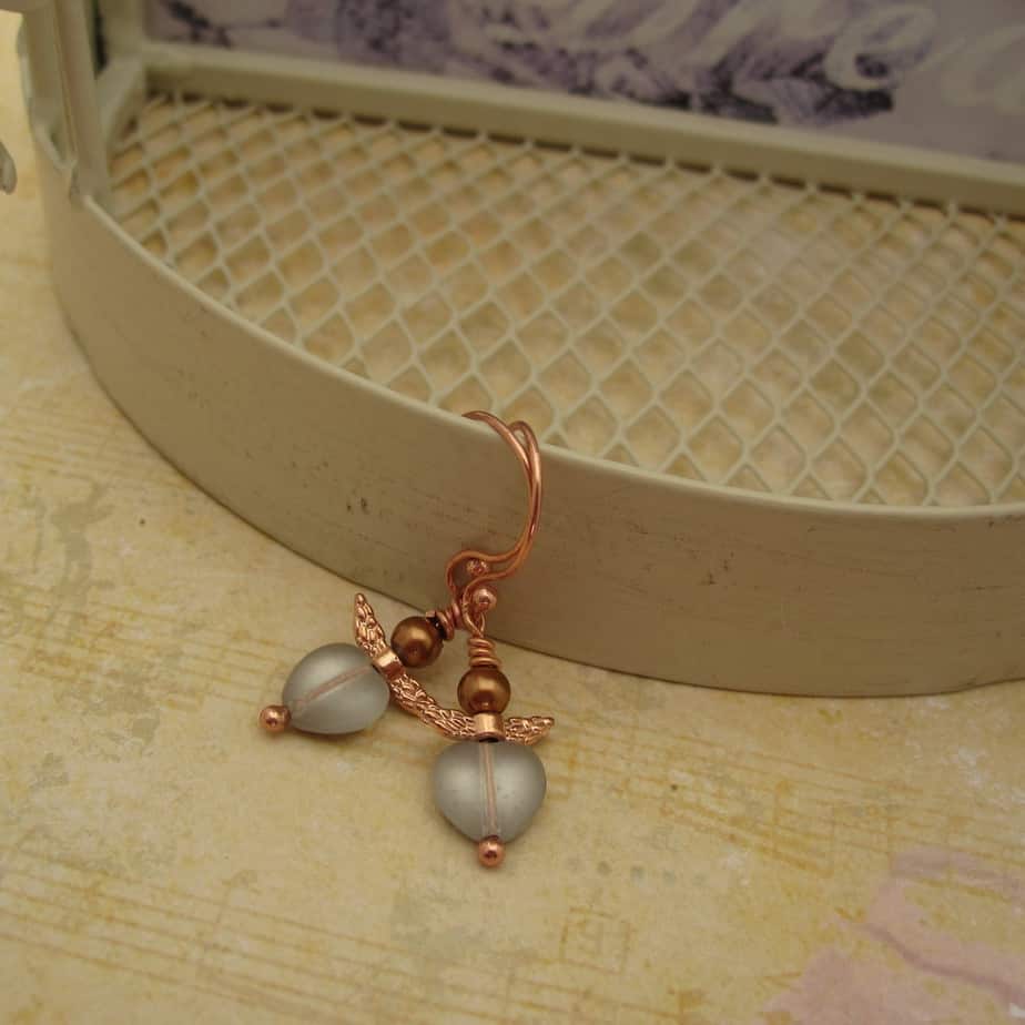 Fairy, Heart Earrings, Rose Gold Plated - handmade by Indigo Berry (view 2)