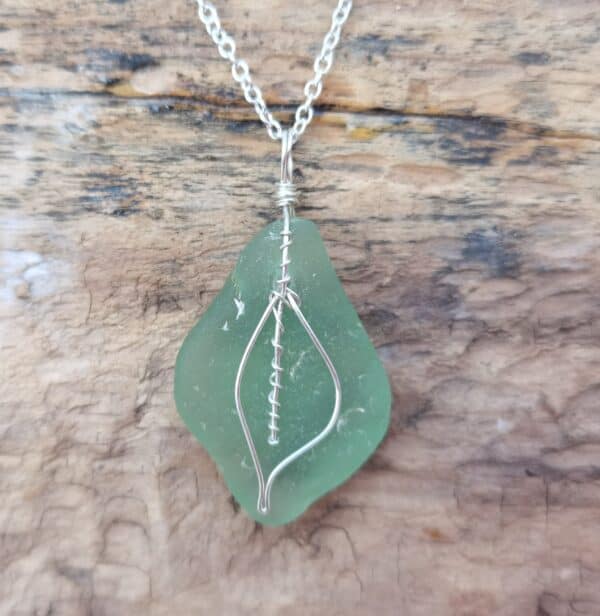 Teal Ardbeg Seaglass Leaf Necklace - handmade by Inner Hebrides Seaglass