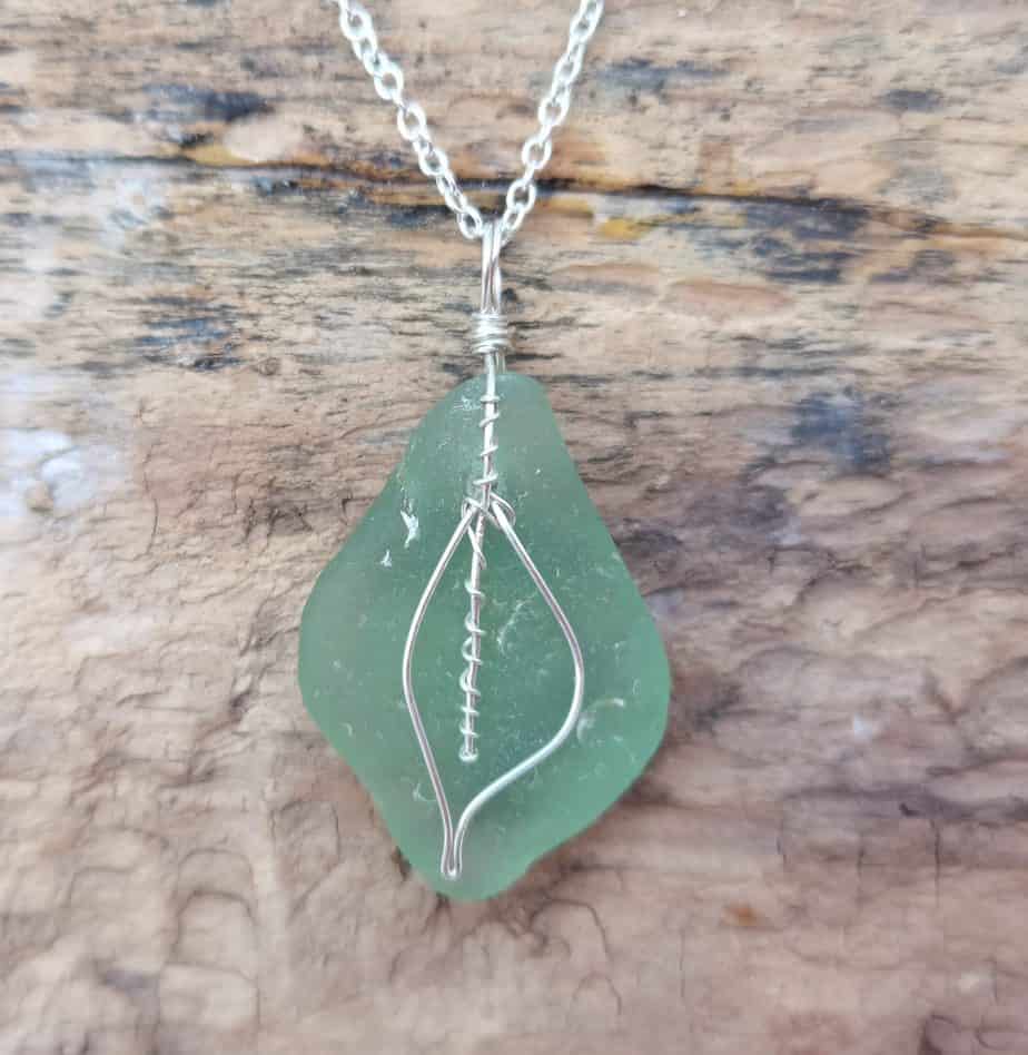 Teal Ardbeg Seaglass Leaf Necklace - handmade by Inner Hebrides Seaglass