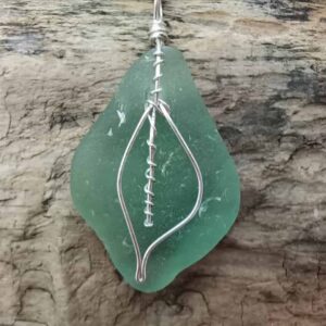 Teal Ardbeg Seaglass Leaf Necklace - handmade by Inner Hebrides Seaglass (view 2)