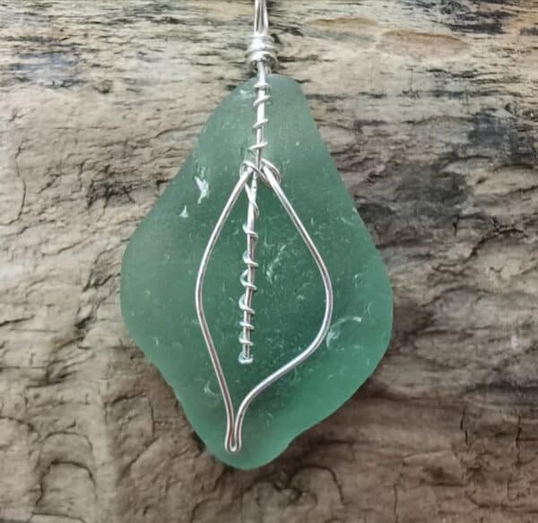 Teal Ardbeg Seaglass Leaf Necklace - handmade by Inner Hebrides Seaglass (view 2)