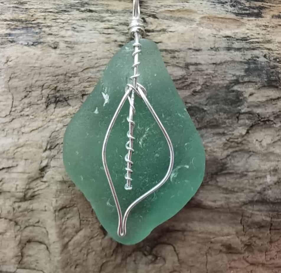 Teal Ardbeg Seaglass Leaf Necklace - handmade by Inner Hebrides Seaglass (view 2)