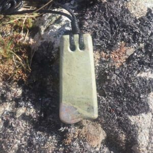 Pale dual hole greenstone pendant - handmade by Gneiss Things
