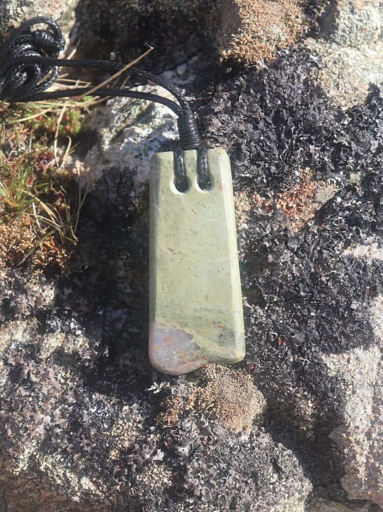 Pale dual hole greenstone pendant - handmade by Gneiss Things
