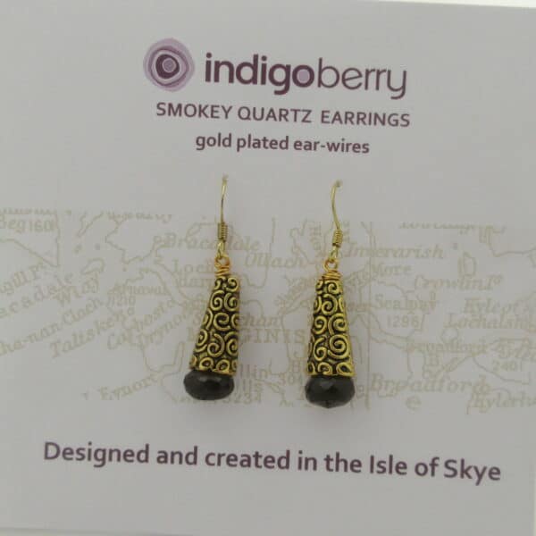 Smokey Quartz, Earrings, Celtic Style, Gold plated - handmade by Indigo Berry (view 2)