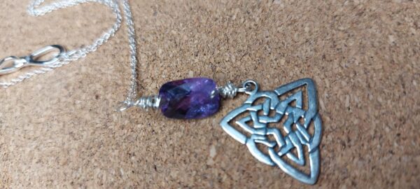 Amethyst celtic silver necklace - handmade by Designs on Benbecula (view 3)