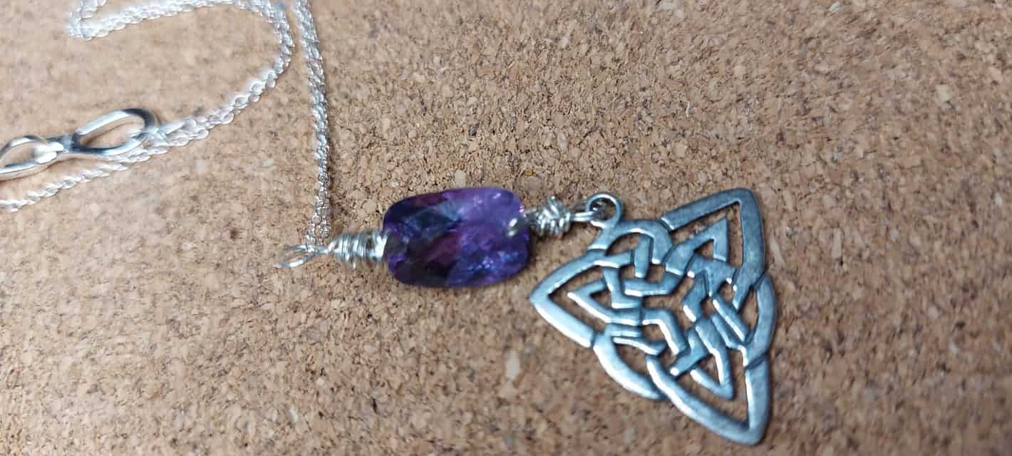 Amethyst celtic silver necklace - handmade by Designs on Benbecula (view 3)