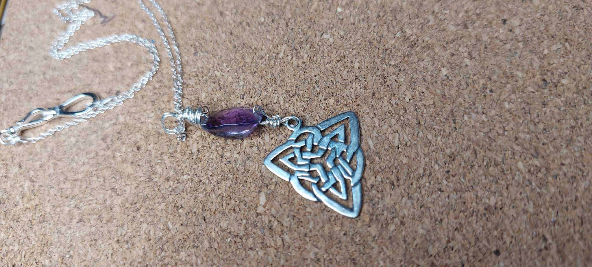 Amethyst celtic silver necklace - handmade by Designs on Benbecula (view 2)