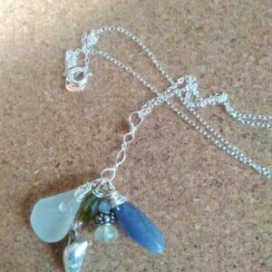 Gemstone seaglass and shell cluster silver necklace - Image 4