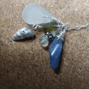 Gemstone seaglass and shell cluster silver necklace - Image 3