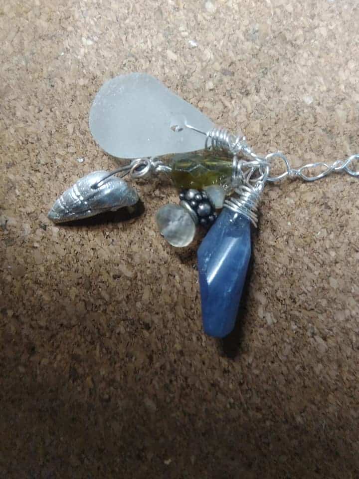 Gemstone seaglass and shell cluster silver necklace - Image 3