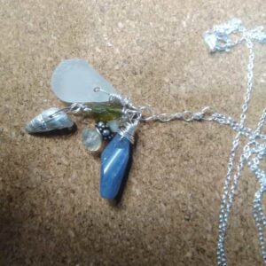 Gemstone seaglass and shell cluster silver necklace - Image 2