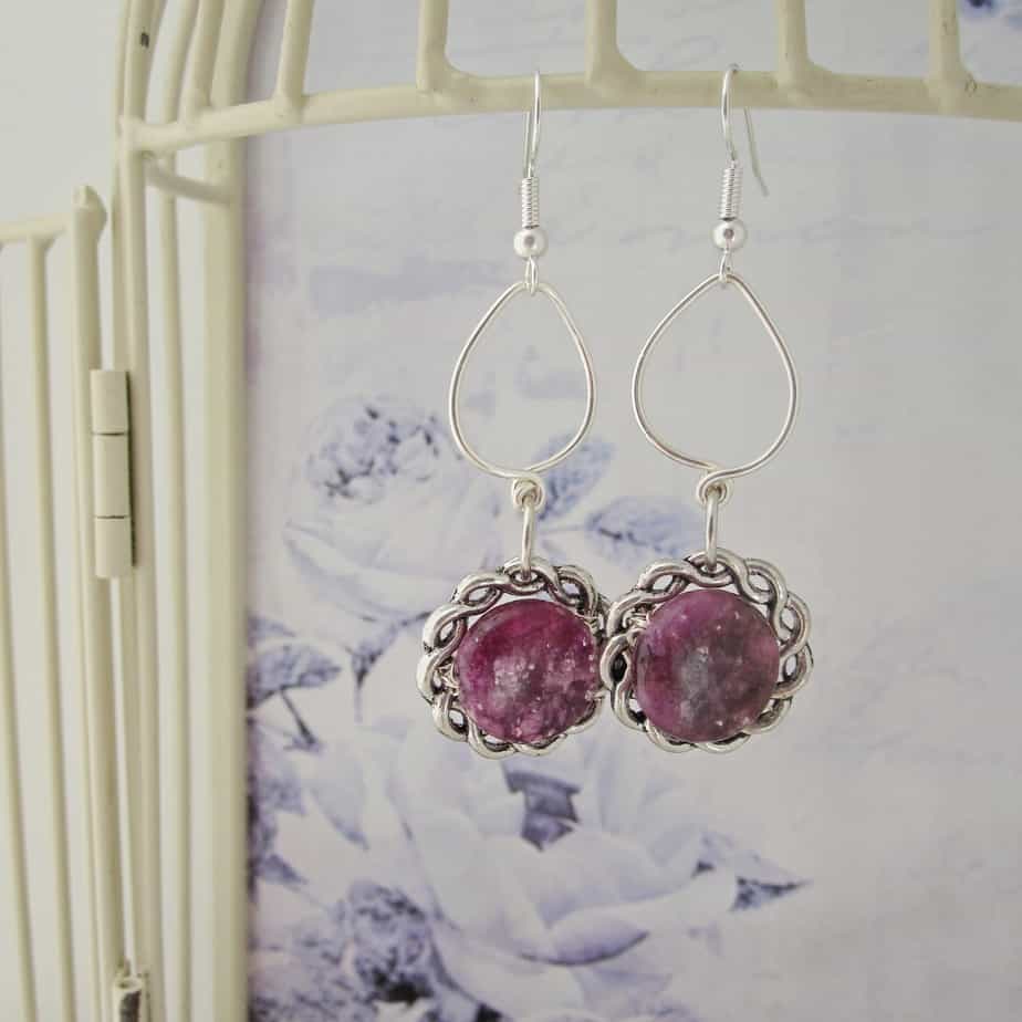 Purple, Lepidolite, Celtic, Silver Plated, Earrings, Gift for Her - handmade by Indigo Berry (view 2)