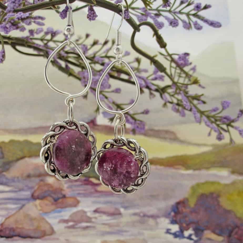 Purple, Lepidolite, Celtic, Silver Plated, Earrings, Gift for Her - handmade by Indigo Berry
