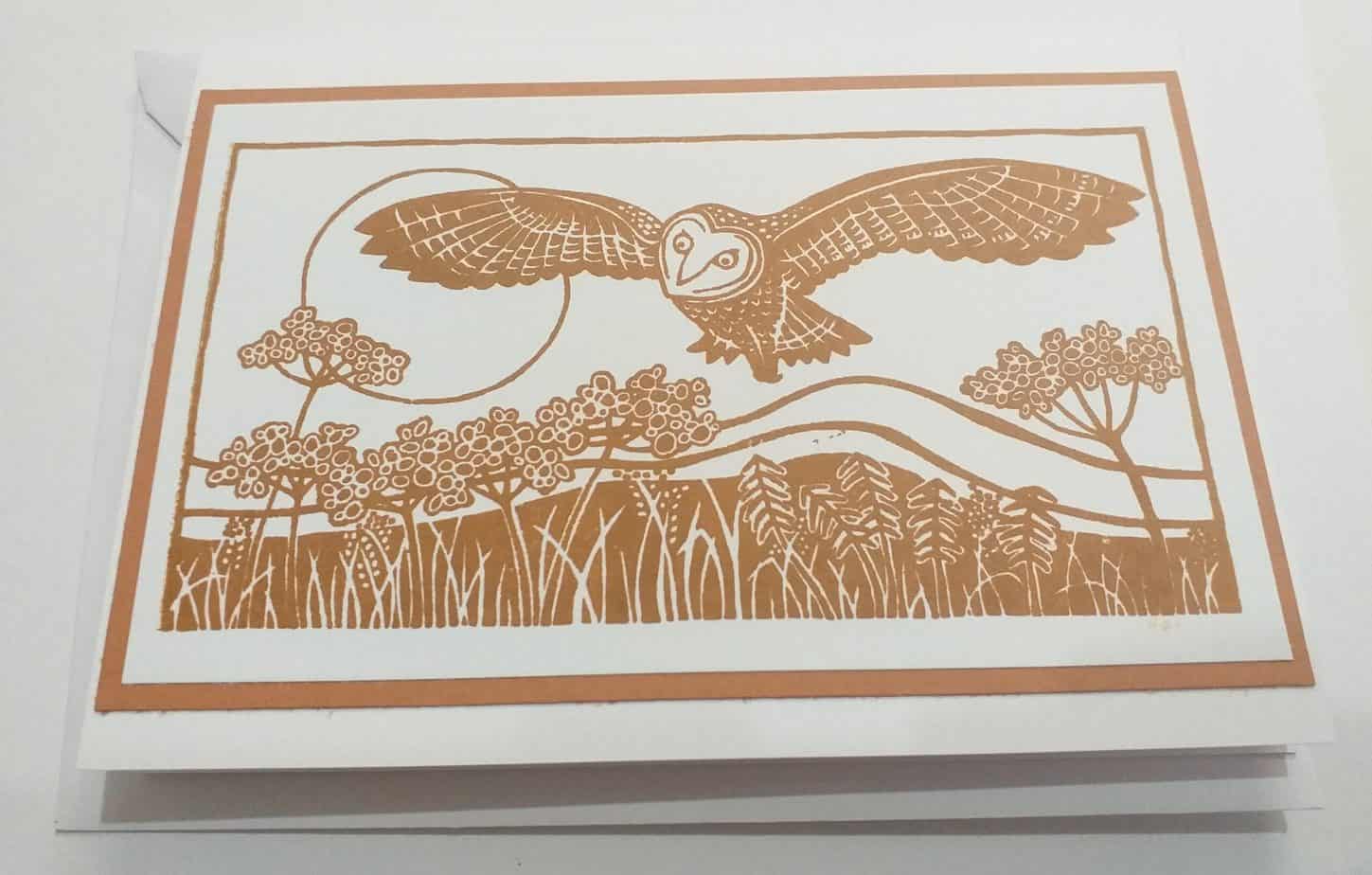 Set of Four Lino Cut Style Stamped Cards - Mixed - Image 4