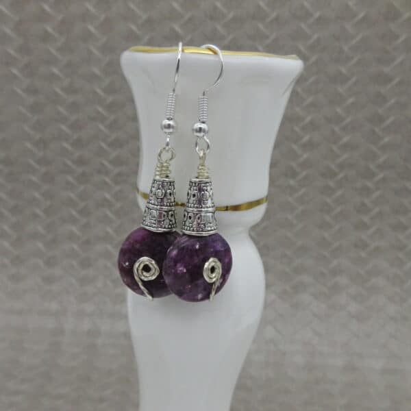Purple, Lepidolite, Silver Plated, Earrings, Gift for Her