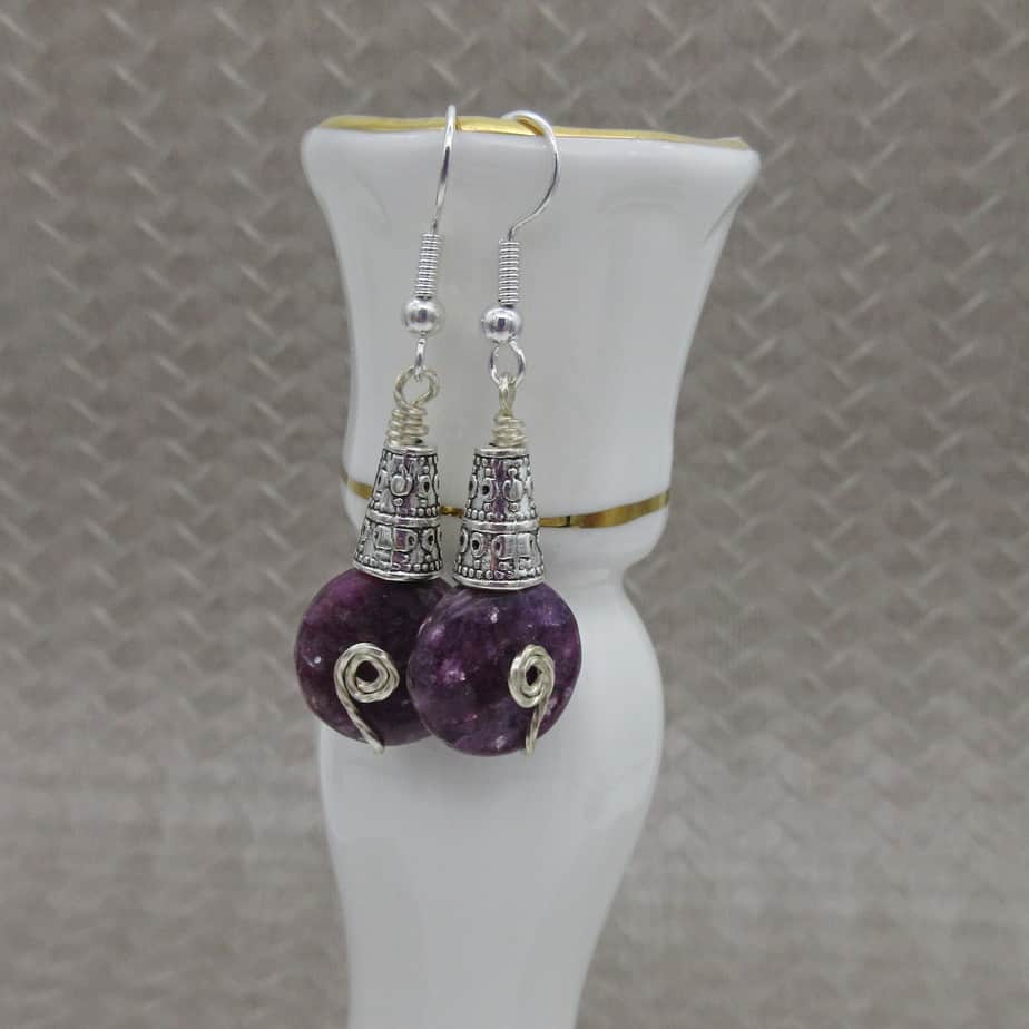 Purple, Lepidolite, Silver Plated, Earrings, Gift for Her - Image 3