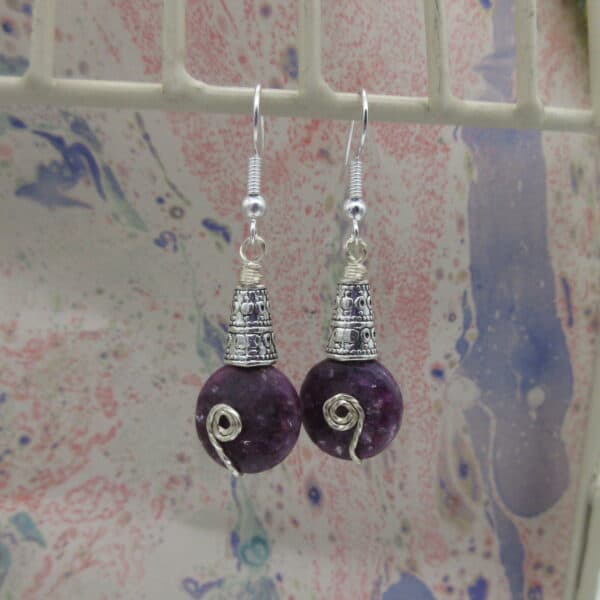 Purple, Lepidolite, Silver Plated, Earrings, Gift for Her