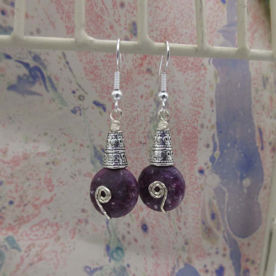 Purple, Lepidolite, Silver Plated, Earrings, Gift for Her - Image 2