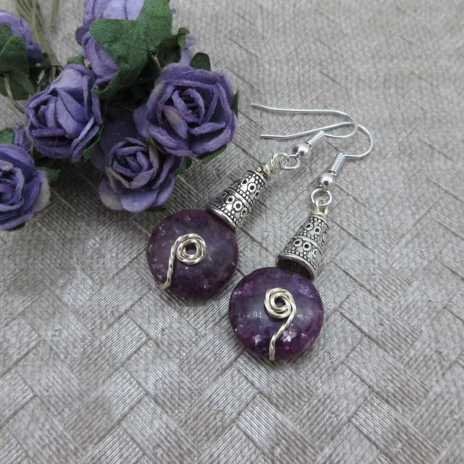 Purple, Lepidolite, Silver Plated, Earrings, Gift for Her - Image 1