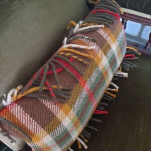 One off Checked Wool Fringed Rectangular Cushion 23" x 11" - handmade by Myler Decor (view 2)