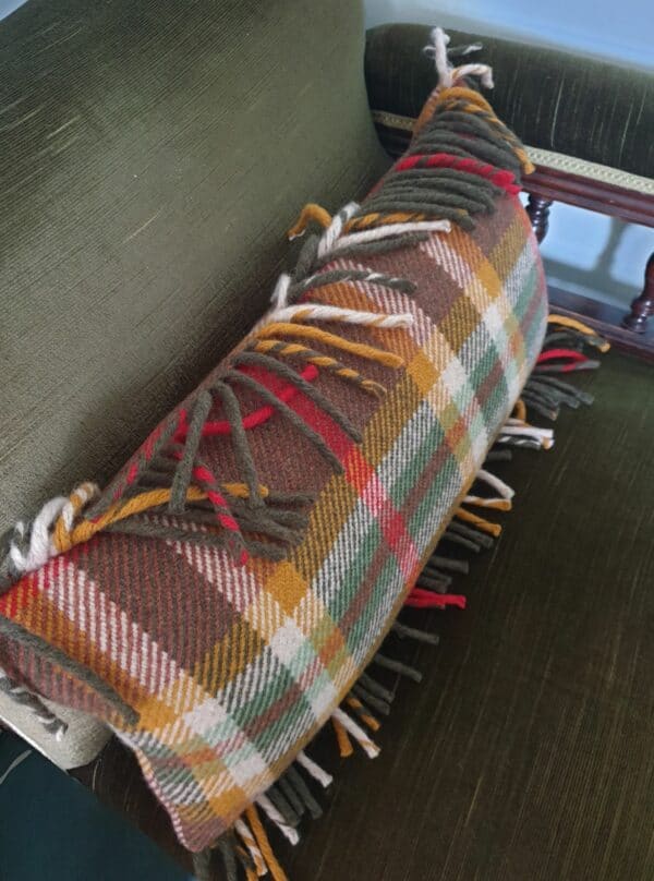 One off Checked Wool Fringed Rectangular Cushion 23" x 11" - handmade by Myler Decor (view 2)