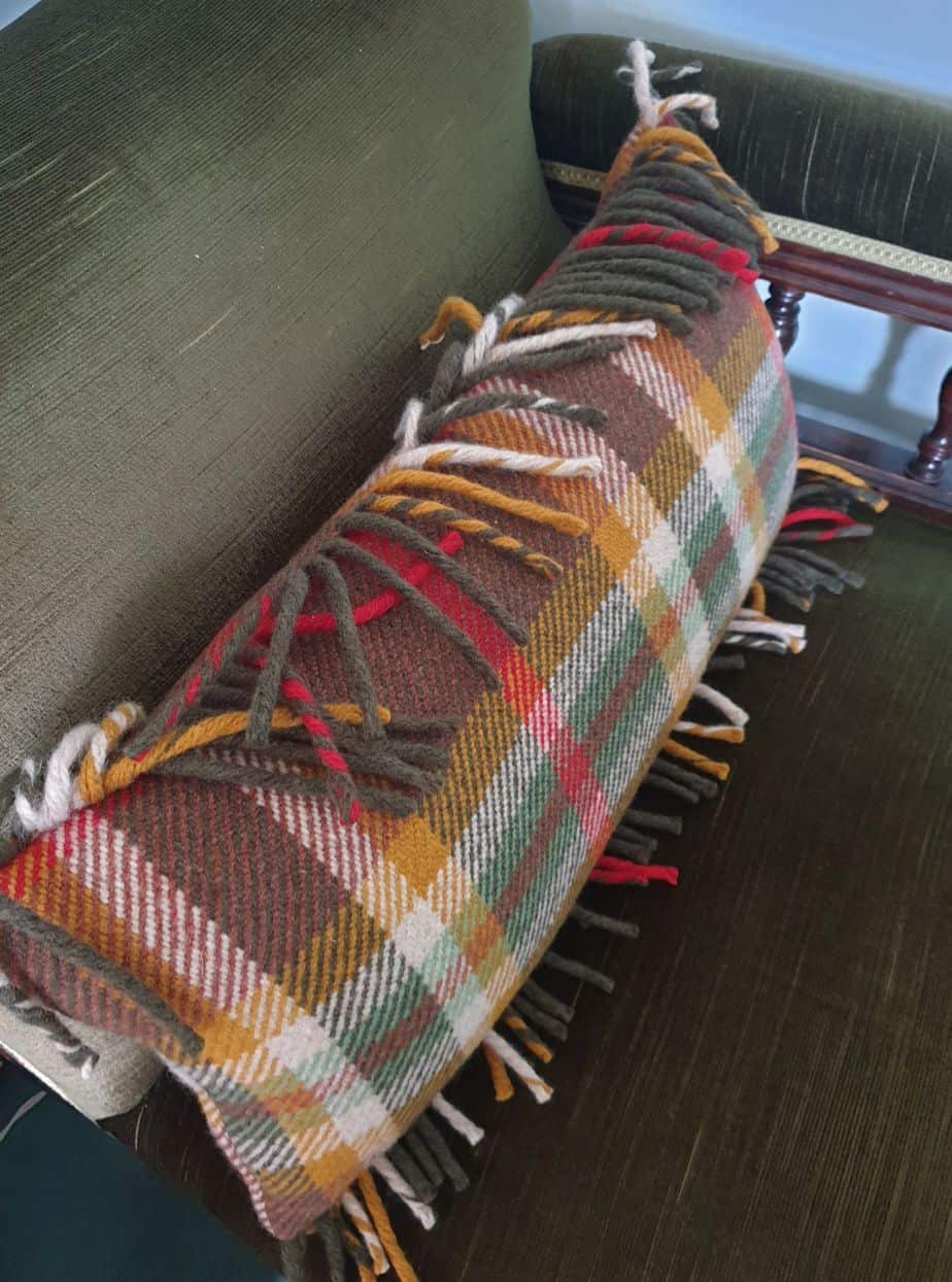 One off Checked Wool Fringed Rectangular Cushion 23" x 11" - handmade by Myler Decor (view 2)