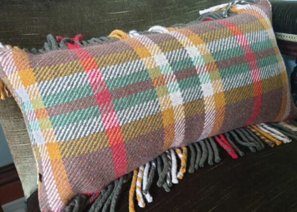 One off Checked Wool Fringed Rectangular Cushion 23" x 11" - handmade by Myler Decor