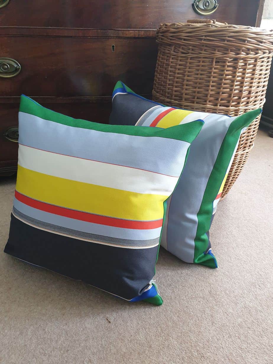 Primary Broad Stripe Bute Fabrics Cushion 19" x 19" - handmade by Myler Decor (view 3)