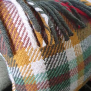 One off Checked Wool Fringed Rectangular Cushion 23" x 11" - handmade by Myler Decor (view 3)