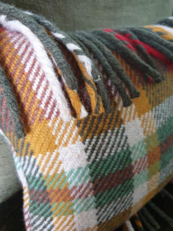 One off Checked Wool Fringed Rectangular Cushion 23" x 11" - handmade by Myler Decor (view 3)